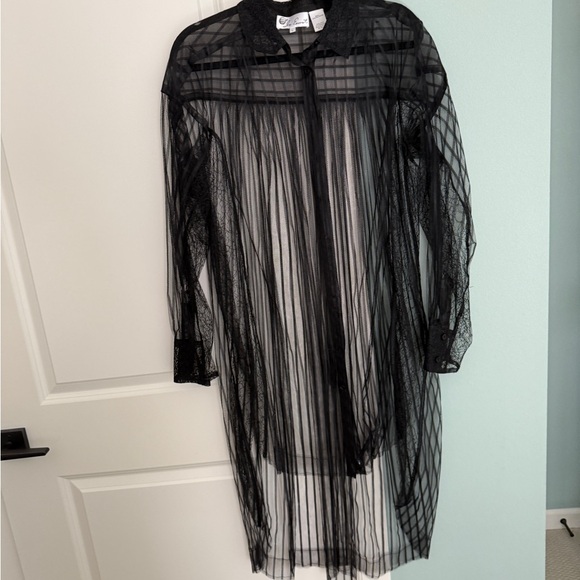 Byron Lars Tops - Sheer Black Striped Shirt